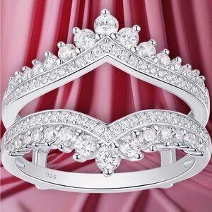 STERLING SILVER Crown Double Ring Enhancer ENGAGEMENT RING/WEDDING BAND